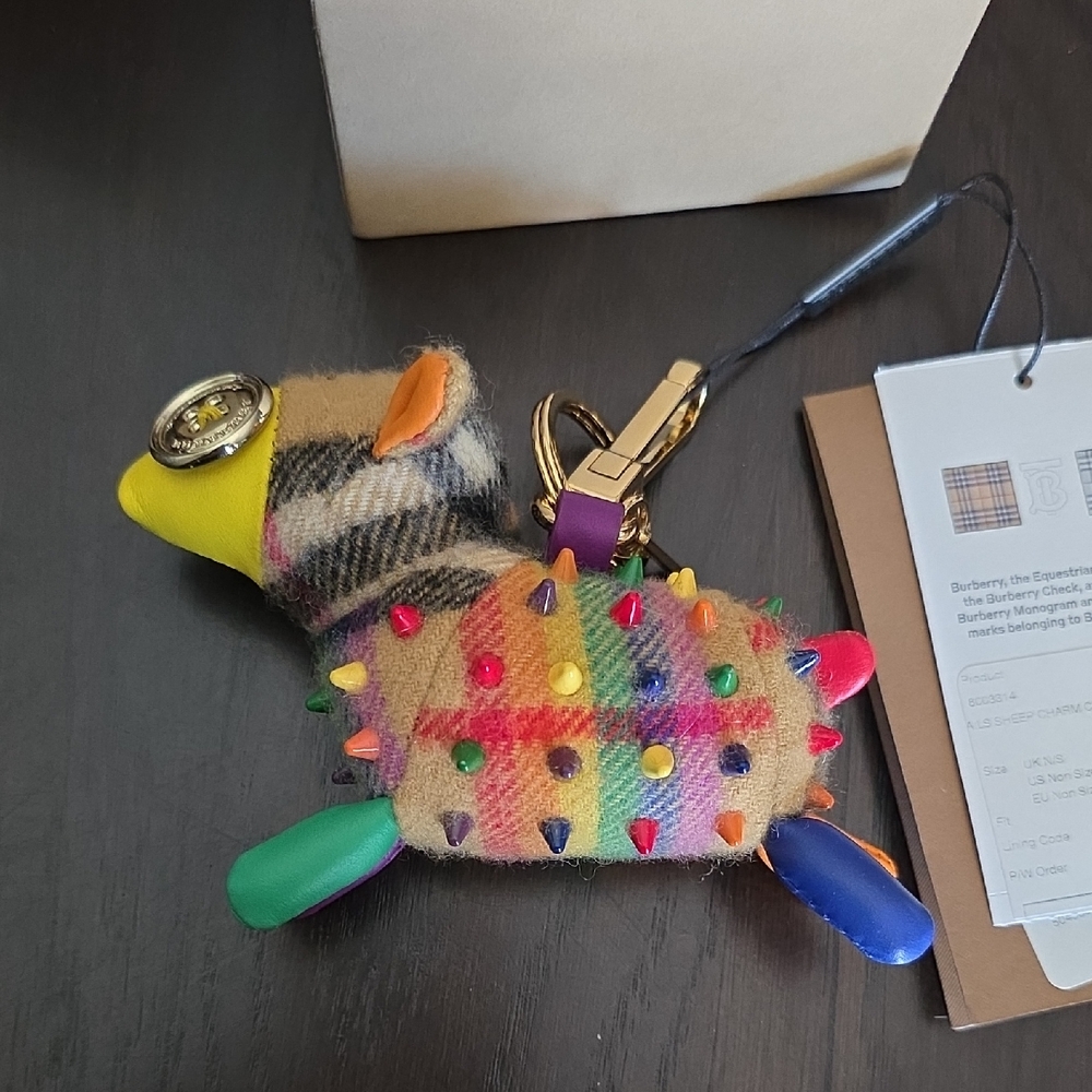 Burberry Iconic Checkered Pattern Bag Charm with Colorful Accents